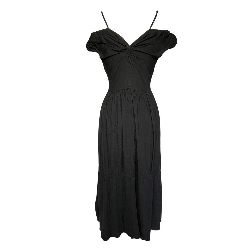 VINCE Black Linen Blend Twist Front Off the Shoulder Midi Dress size 4 - Picture 10 of 10